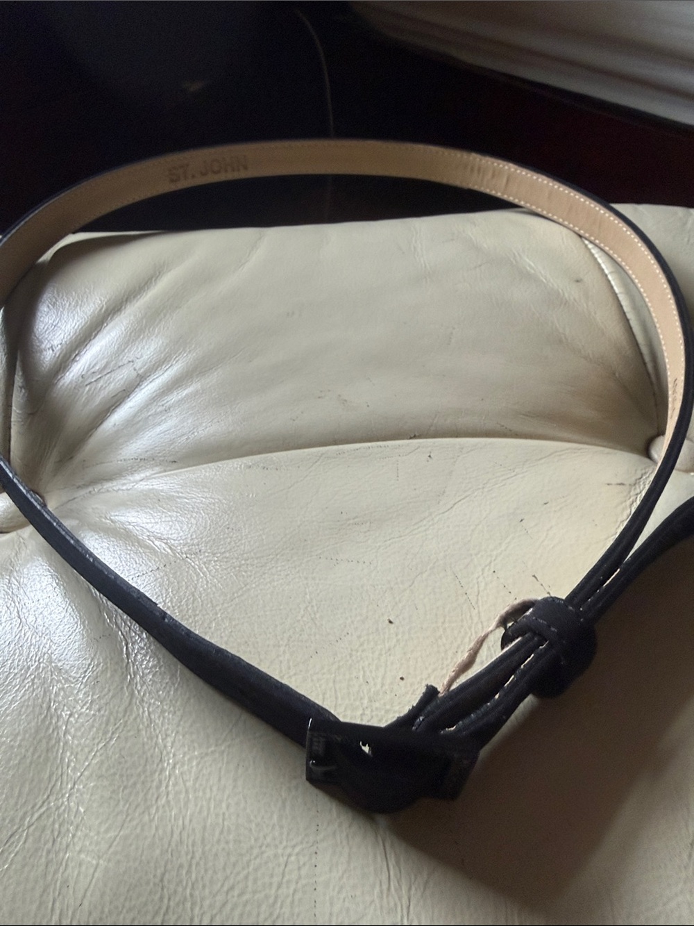 St. John Black Leather Knot-Detail Thin Belt